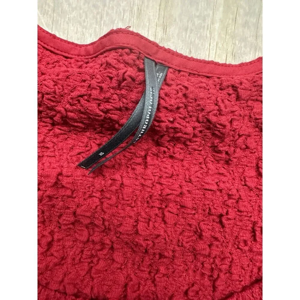 Anthropologie Women’s Red Smocked‎ Blouse XS Fitted 3/4 Sleeve